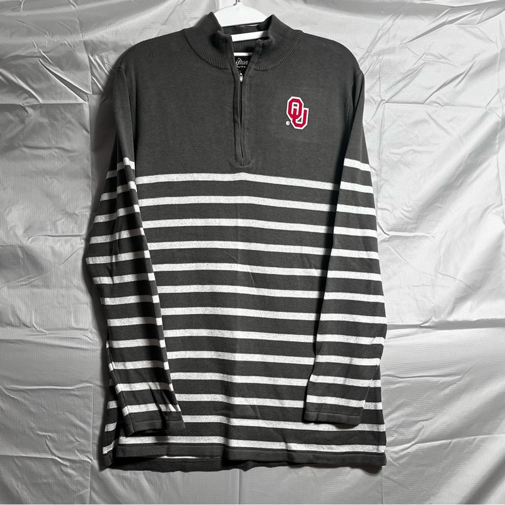 OU Gameday Women’s Sz Lg 1/4 Zip Striped Pullover University of Oklahoma Glitter